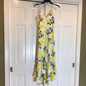 Lulus Maxi Asymmetrical Lemon-Floral Dress Sz S Event Vacation Fairy Feminine